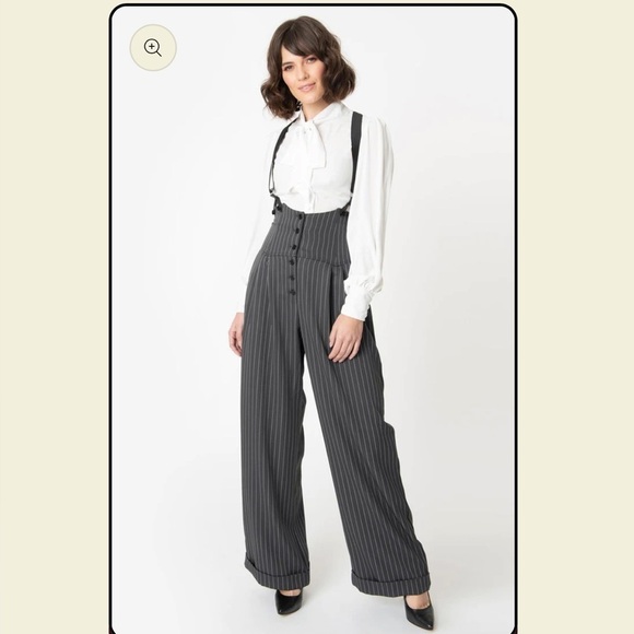 Thelma Suspender Pants in Grey Pinstripe by Unique Vintage,...